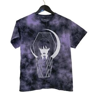 Wednesday Purple And Black Halloween Adams Family Tie Dye T-Shirt Sz M